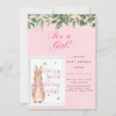Cute Peter Rabbit Baby in Pink Shower Invitation Kaart (Voorkant)