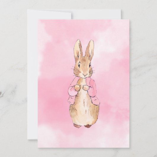 Cute Peter Rabbit Baby in Pink Shower Invitation Kaart (Achterkant)