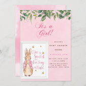 Cute Peter Rabbit Baby in Pink Shower Invitation Kaart (Voorkant / Achterkant)
