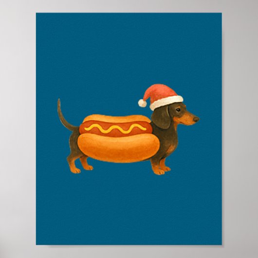 Cute Petite Christmas Funny Hot Dog Dachshund  Poster (Voorkant)
