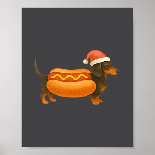 Cute Petite Christmas Funny Hot Dog Dachshund Prem Poster (Voorkant)