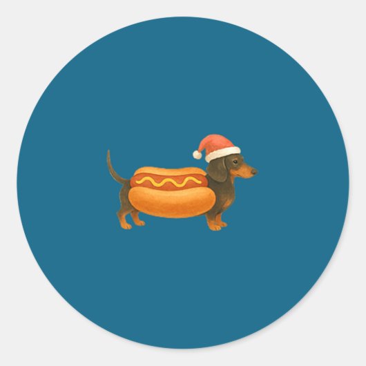 Cute Petite Christmas Funny Hot Dog Dachshund Prem Ronde Sticker (Voorkant)