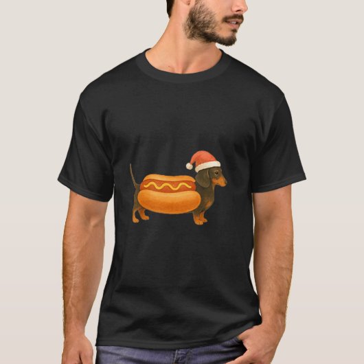 Cute Petite Christmas Funny Hot Dog Dachshund Prem T-shirt (Voorkant)
