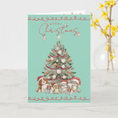 Cute Pets Christmas Aqua | Folded Greeting Card Kaart (Gele Bloem)