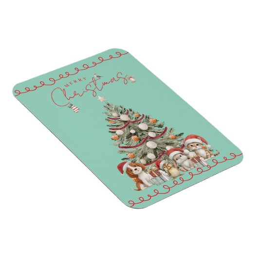 Cute Pets Christmas Magnet on Aqua Background Magneet (Rechterzijde)