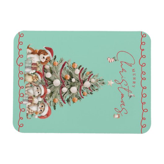 Cute Pets Christmas Magnet on Aqua Background Magneet (Horizontaal)