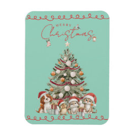 Cute Pets Christmas Magnet on Aqua Background Magneet