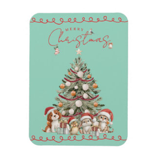Cute Pets Christmas Magnet on Aqua Background Magneet