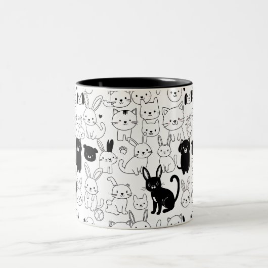 Cute Pets Pattern Mug Tweekleurige Koffiemok (Center)