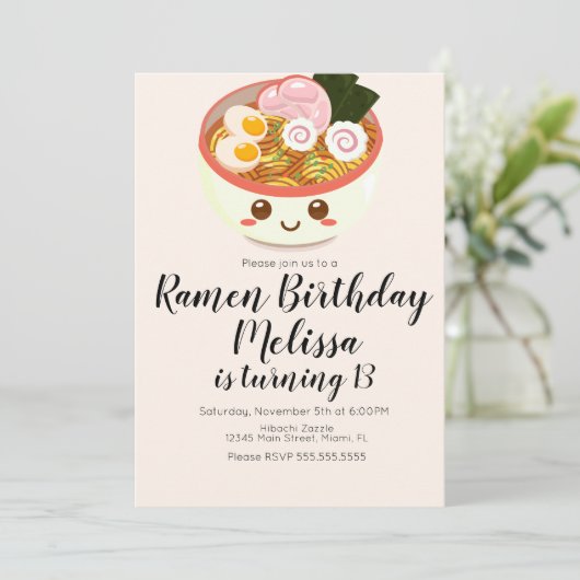 Cute Pho Oriental Ramen Birthday Dinner B Kaart (Staand voorkant)