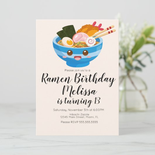Cute Pho Oriental Ramen Birthday Dinner Blue Kaart (Staand voorkant)