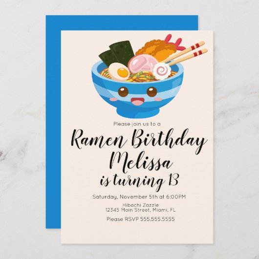 Cute Pho Oriental Ramen Birthday Dinner Blue Kaart (Voorkant / Achterkant)