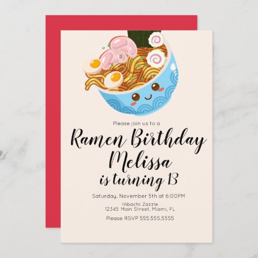 Cute Pho Oriental Ramen Birthday Dinner Kaart (Voorkant / Achterkant)