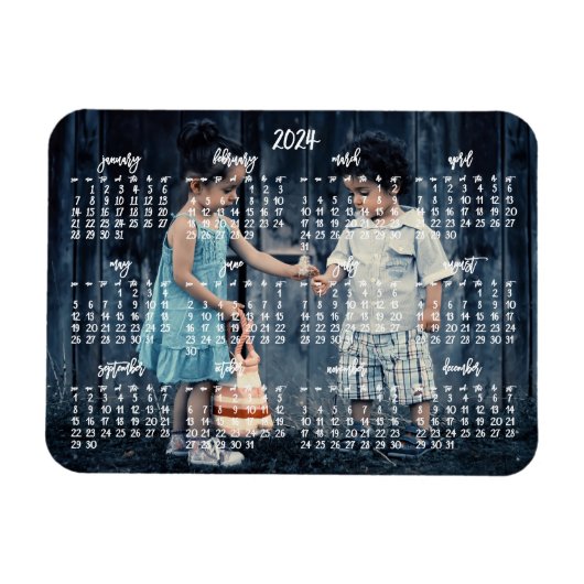 Cute Photo 2024 Magnetische Kalender 3x4 Magneet (Horizontaal)