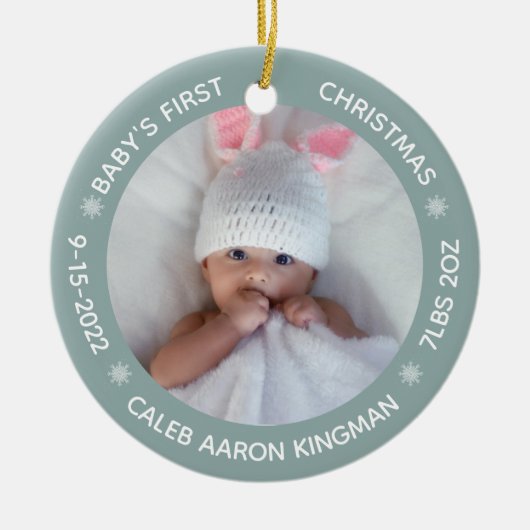 Cute Photo Baby's First Kerstblauw Keramisch Ornament (Voorkant)