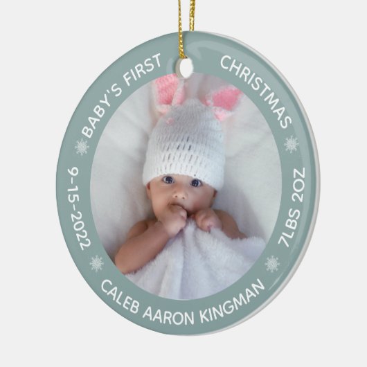 Cute Photo Baby's First Kerstblauw Keramisch Ornament (Links)