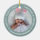 Cute Photo Baby's First Kerstblauw Keramisch Ornament (Achterkant)