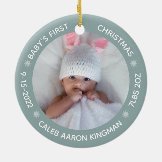 Cute Photo Baby's First Kerstblauw Keramisch Ornament (Achterkant)