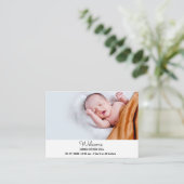 Cute Photo Birth Announcement Card | Nieuwe babyka Informatiekaartje (Staand voorkant)