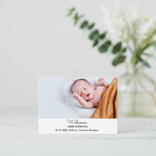 Cute Photo Birth Announcement Card | Nieuwe babyka Informatiekaartje (Staand voorkant)