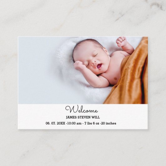 Cute Photo Birth Announcement Card | Nieuwe babyka Informatiekaartje (Voorkant)