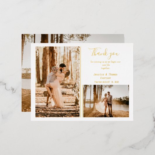 Cute Photo collage, bruiloft Dank je CARD Folie Feestdagen Briefkaart (Voorkant / Achterkant)