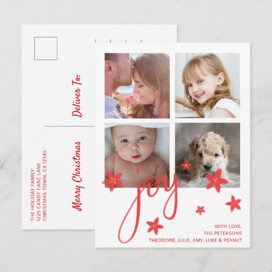 Cute Photo Collage Red Joy Kerstmis Feestdagenkaart (Voorkant / Achterkant)