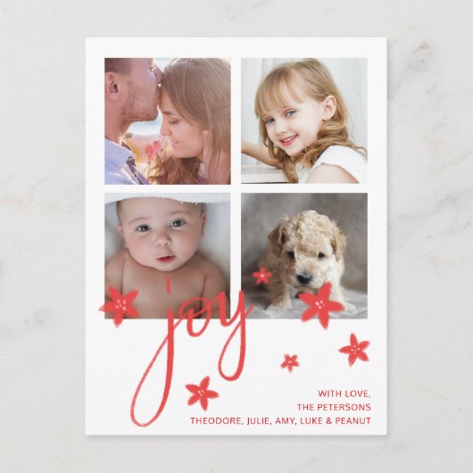 Cute Photo Collage Red Joy Kerstmis Feestdagenkaart (Voorkant)