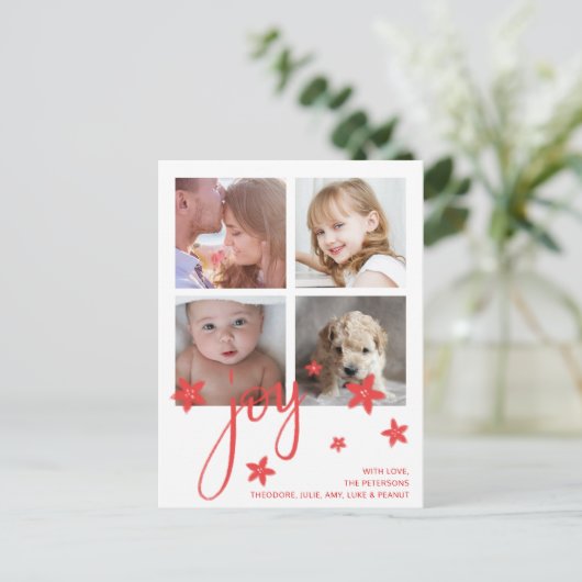 Cute Photo Collage Red Joy Kerstmis Feestdagenkaart (Staand voorkant)