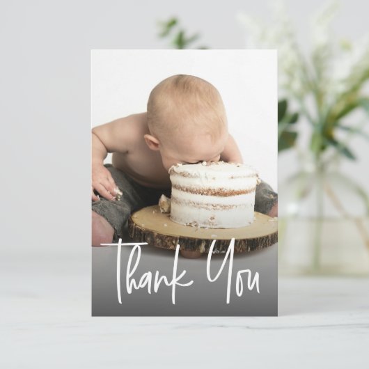 Cute photo handlettering 1st birthday Custom note Bedankkaart (Staand voorkant)