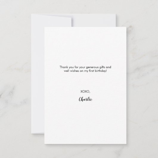 Cute photo handlettering 1st birthday Custom note Bedankkaart (Achterkant)