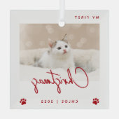Cute Photo Kitten, 1 e kerstpagina Rood Glas Ornament (Achterkant)