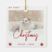 Cute Photo Kitten, 1 e kerstpagina Rood Keramisch Ornament (Achterkant)