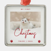 Cute Photo Kitten, 1 e kerstpagina Rood Metalen Ornament (Voorkant)