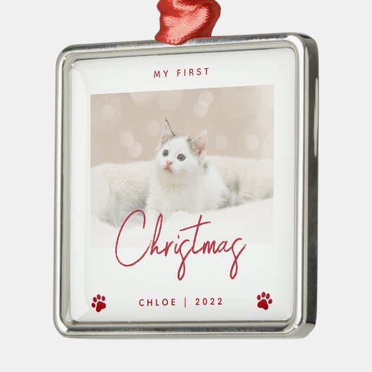 Cute Photo Kitten, 1 e kerstpagina Rood Metalen Ornament (Links)