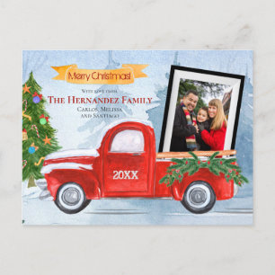 Cute Photo Merry Kerstmis Rustic Red Truck Feestdagenkaart