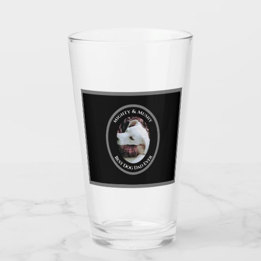 Cute Photo of Dad Hugging Sweet White Dog Black Glas (Achterkant)