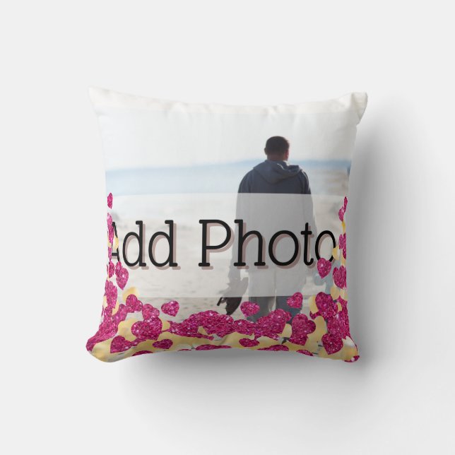 Cute Photo Pink and Gold Glitter Heart Moderne lov Kussen (Voorkant)