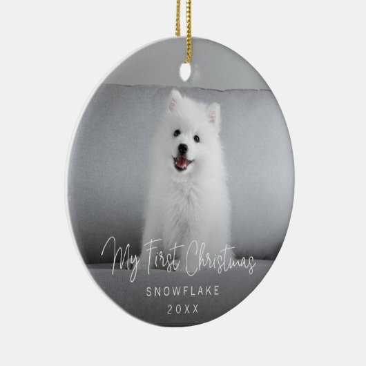 Cute Photo Puppy Dog First Kerstmis Keramisch Ornament (Rechts)