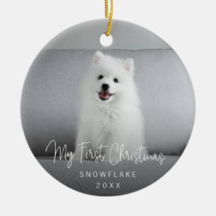 Cute Photo Puppy Dog First Kerstmis Keramisch Ornament