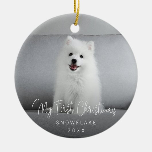 Cute Photo Puppy Dog First Kerstmis Keramisch Ornament (Voorkant)