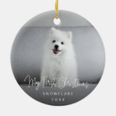 Cute Photo Puppy Dog First Kerstmis Keramisch Ornament (Achterkant)