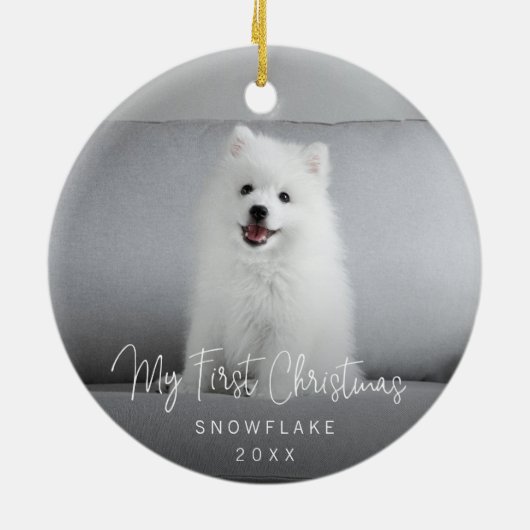 Cute Photo Puppy Dog First Kerstmis Keramisch Ornament (Achterkant)
