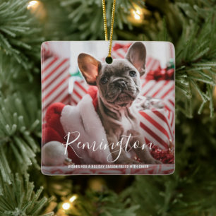 Cute Photo Puppy Dog First Kerstmis Keramisch Ornament