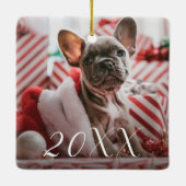 Cute Photo Puppy Dog First Kerstmis Keramisch Ornament (Achterkant)