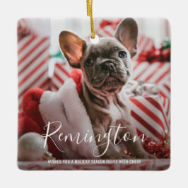 Cute Photo Puppy Dog First Kerstmis Keramisch Ornament