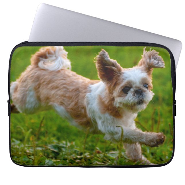 Cute Photo Running Shih Tzu Dog Laptop Sleeve (Voorkant)