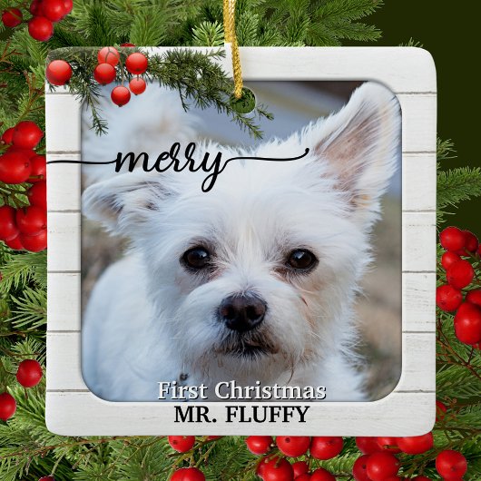 Cute Photo Rustic White Wood First Kerstmis Ceram Keramisch Ornament