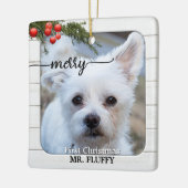 Cute Photo Rustic White Wood First Kerstmis Ceram Keramisch Ornament (Links)