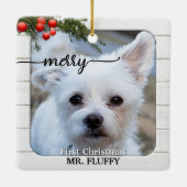 Cute Photo Rustic White Wood First Kerstmis Ceram Keramisch Ornament (Achterkant)